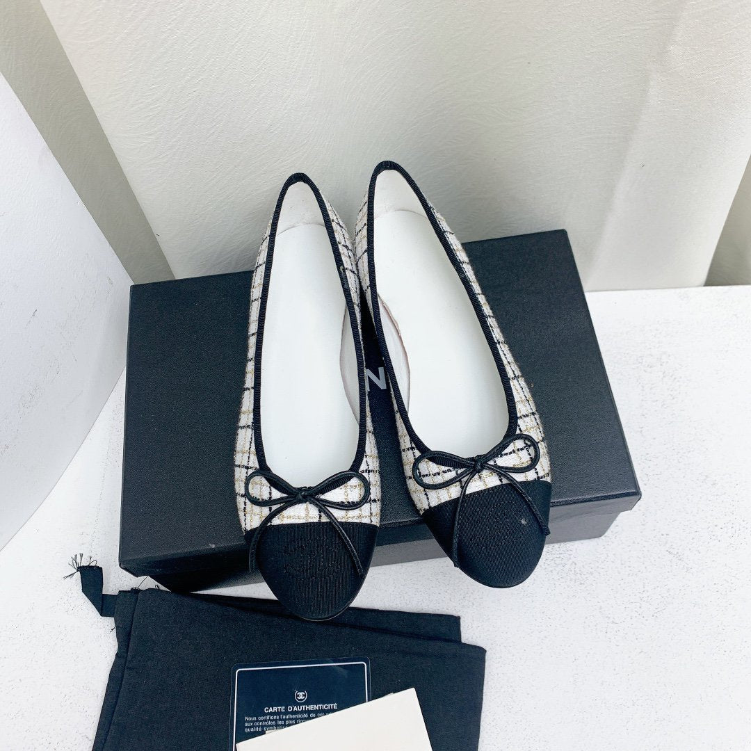 ballet flat white black tweed grosgrain - 35