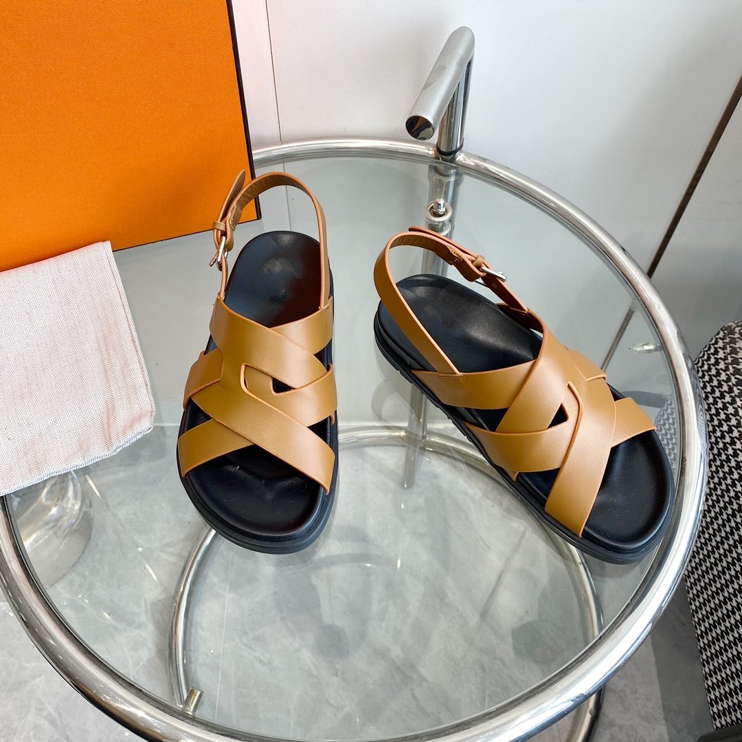 Genius Sandal Slingback Light Brown Calfskin Leather - 35