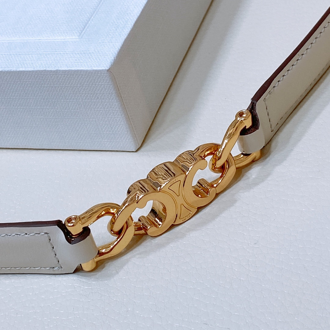 CL SMALL 18 MM GOURMETTE TRIOMPHE ADJUSTABLE BELT IN WHITE LEATHER GOLD HARDWARE - 30