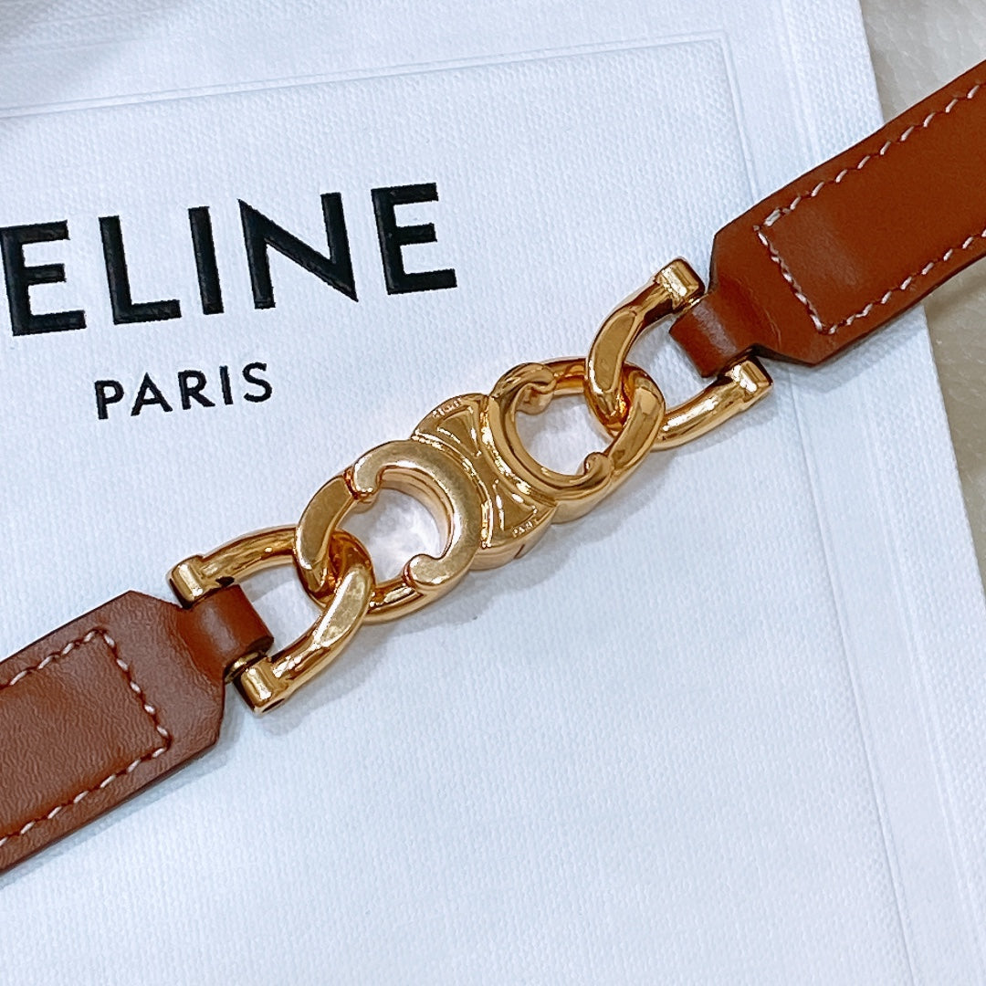 CL SMALL 18 MM GOURMETTE TRIOMPHE ADJUSTABLE BELT IN BRONZE BROWN LEATHER GOLD HARDWARE - 30