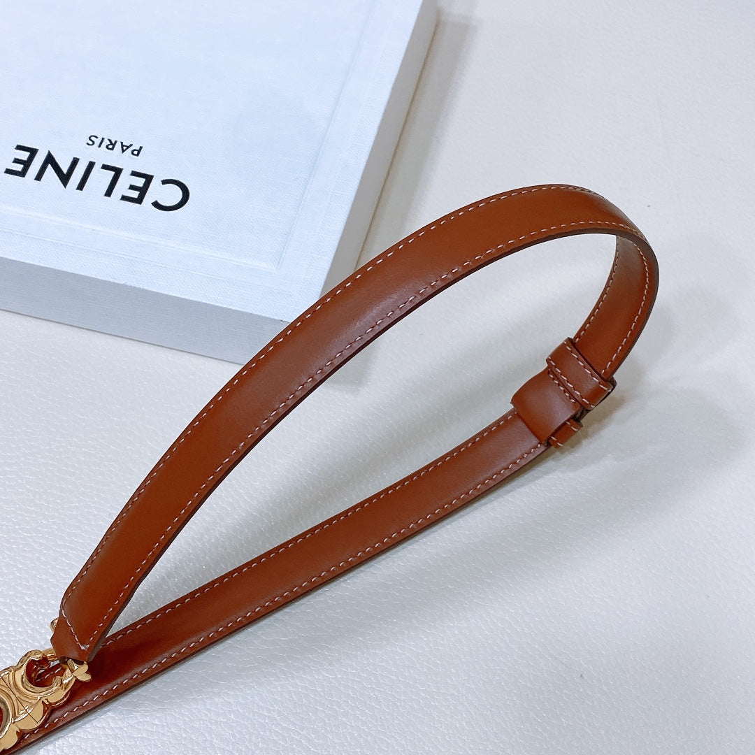 SMALL 18 MM GOURMETTE TRIOMPHE ADJUSTABLE BELT IN BRONZE BROWN LEATHER GOLD HARDWARE - 30