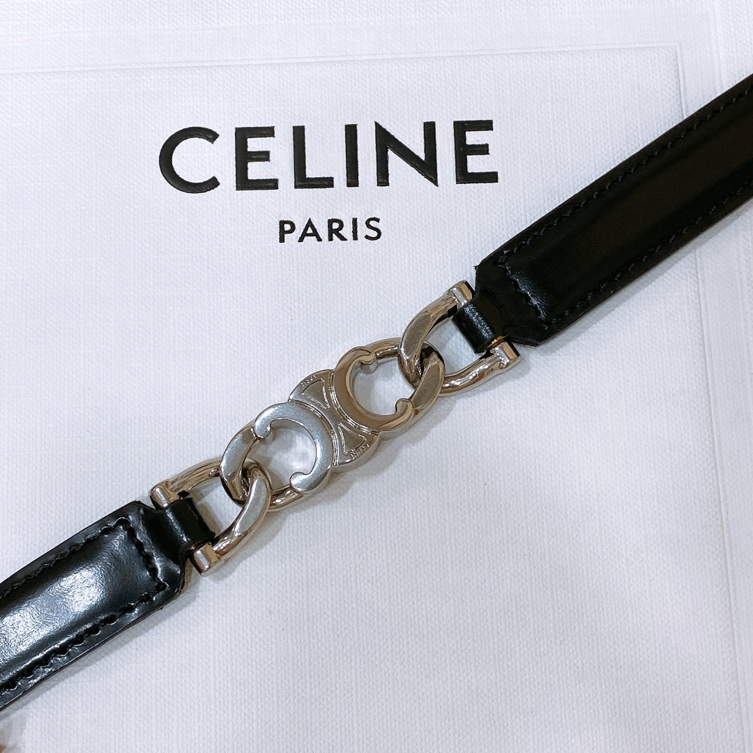 SMALL 18 MM GOURMETTE TRIOMPHE ADJUSTABLE BELT IN BLACK LEATHER SILVER HARDWARE - 30