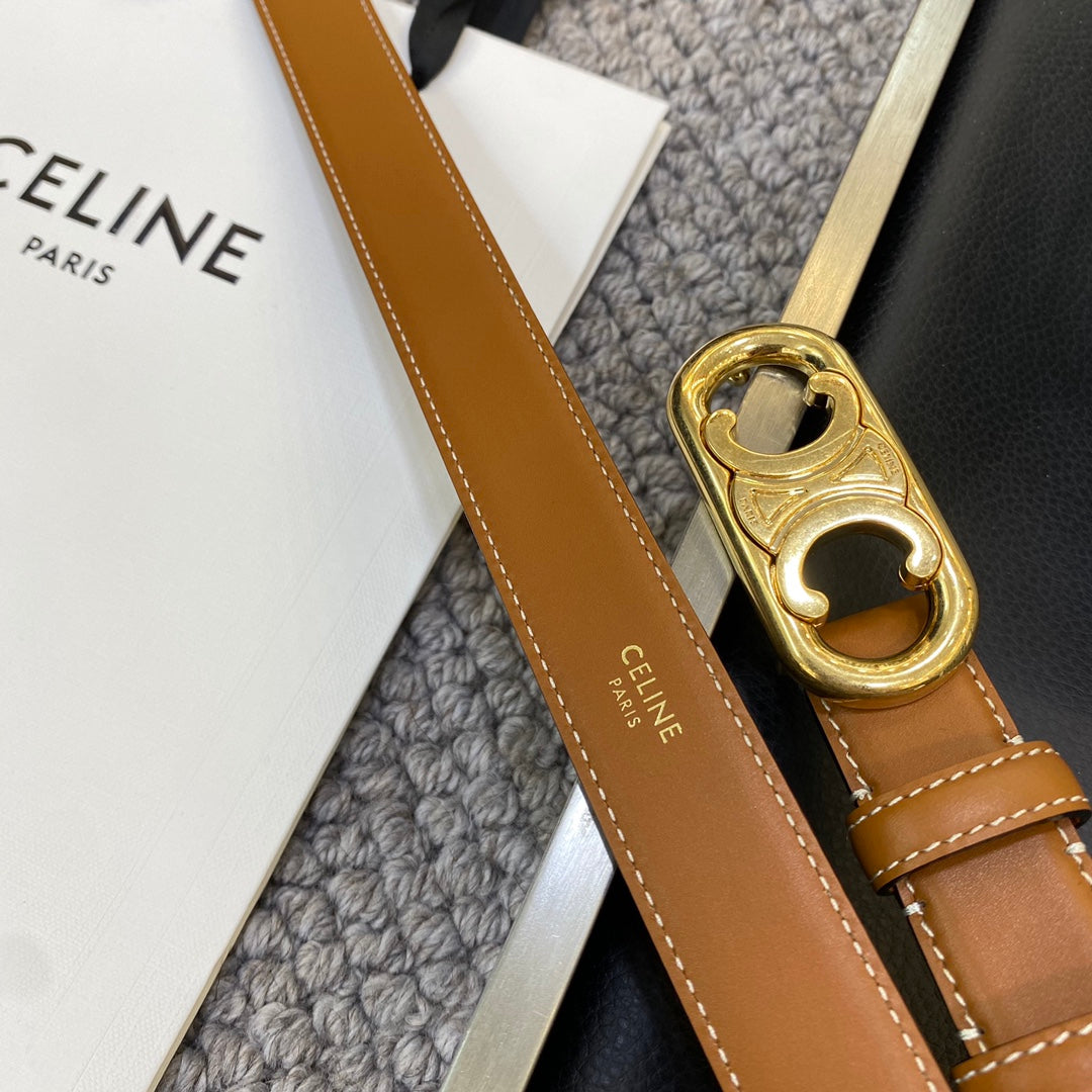 TRIOMPHE BELT 25MM IN BROWN CALFSKIN OVAL BUCKLE AND ENGRAVED LOGO - 30