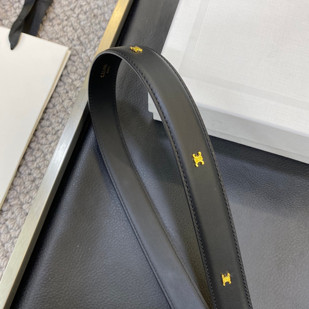 CELINE 25S TRIOMPHE BELT 25MM IN BLACK CALFSKIN 548081 - 26 - 28