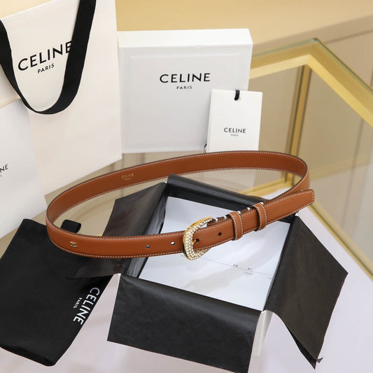 CL MEDIUM 25 MM MARCO BELT WITH STRASS IN BRONZE BROWN CALFSKIN GOLD HARDWARE - 30