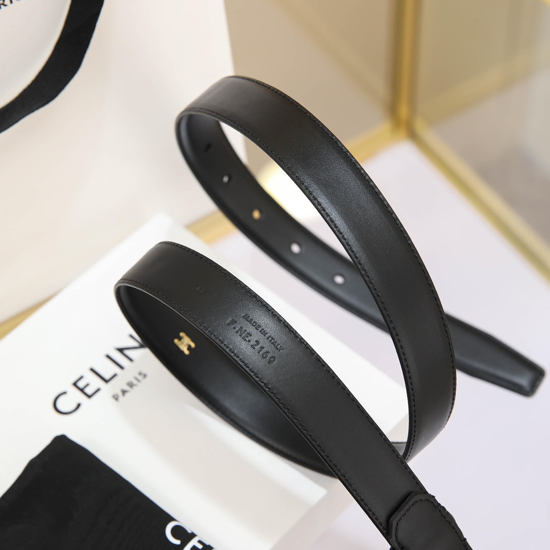 CL MEDIUM 25 MM MARCO BELT WITH STRASS IN BLACK CALFSKIN GOLD HARDWARE - 30
