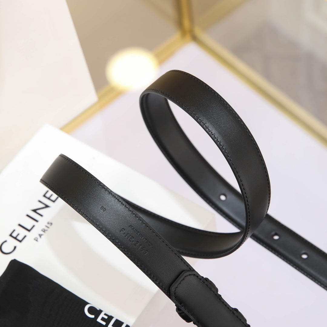 CL MEDIUM 25 MM MARCO BELT WITH STRASS IN BLACK CALFSKIN SILVER HARDWARE - 30