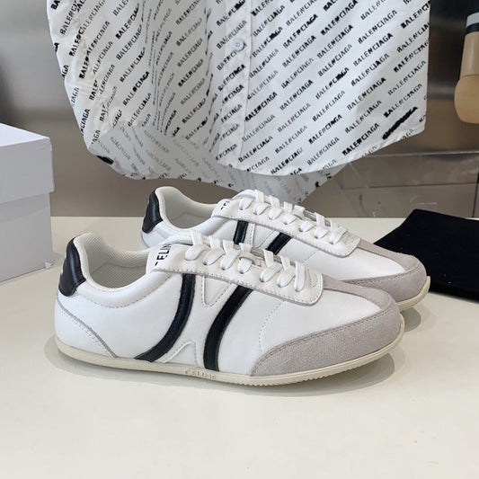 JOGGER LOW LACE-UP SNEAKER IN CALFSKIN & SUEDE CALFSKIN OPTIC WHITE/GREY/BLACK - 35