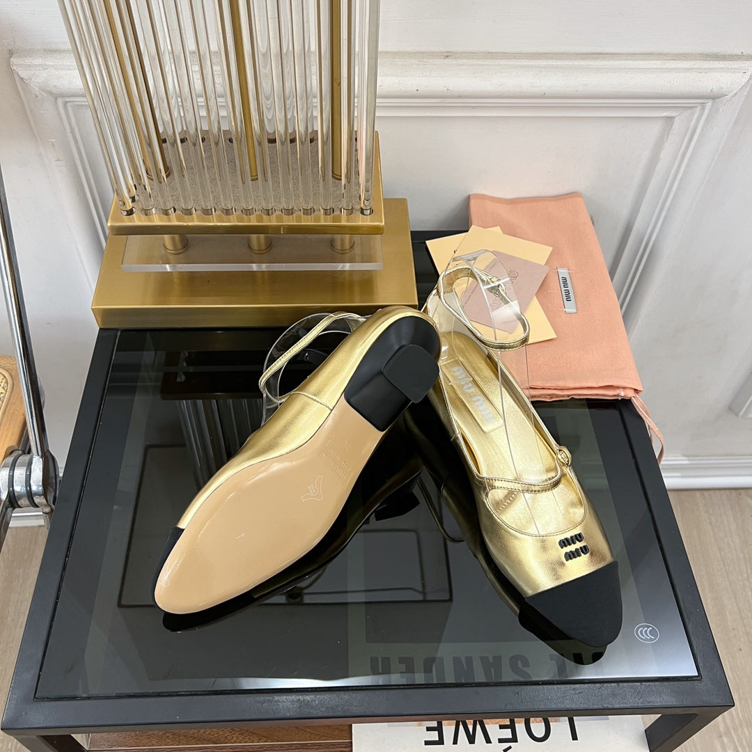 Sandal Ballet Metallic Gold Color Sheepskin - 35