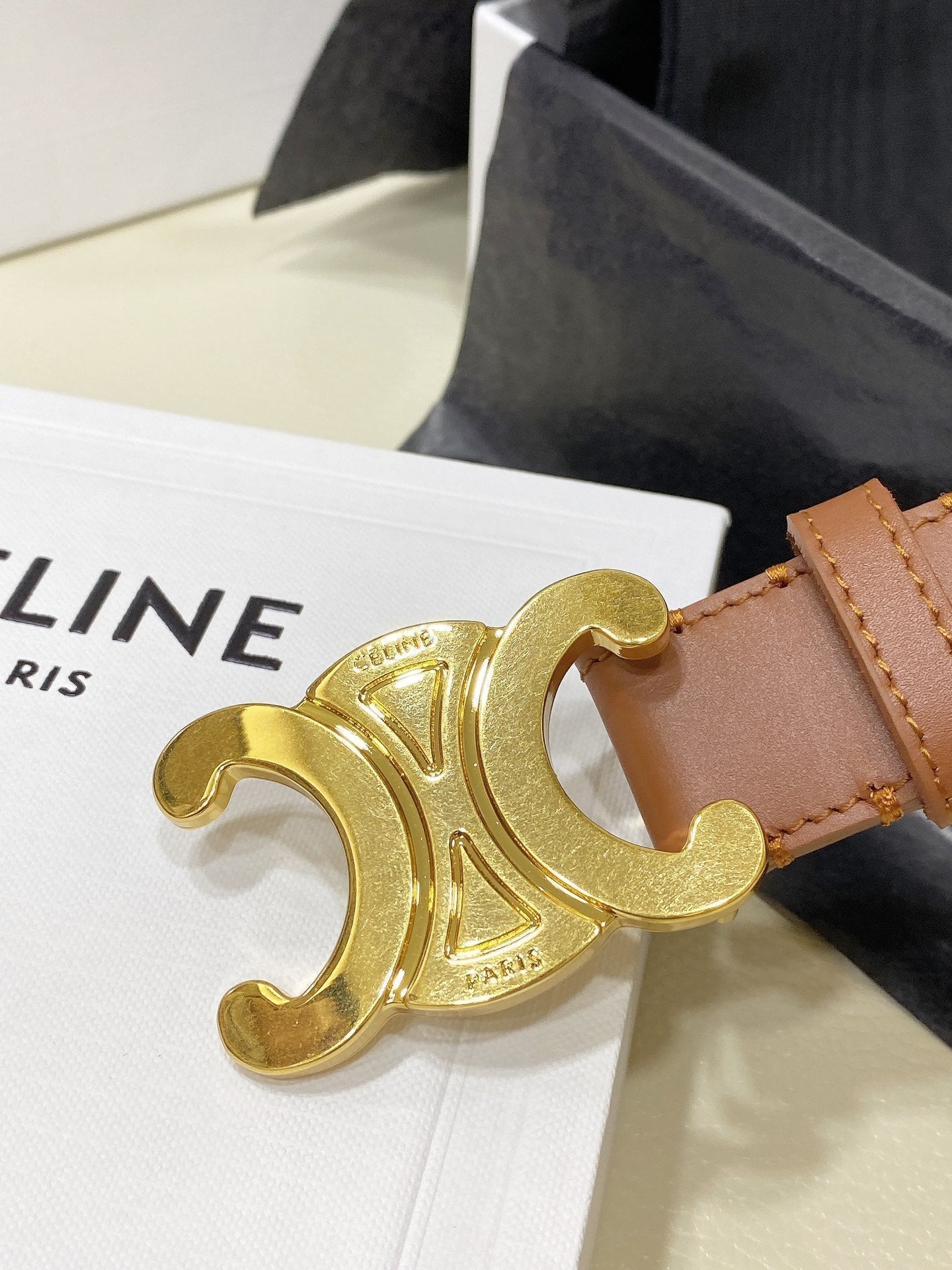 CL LARGE 30 MM TRIOMPHE BELT IN BRONZE BROWN GOLD HARDWARE - 30