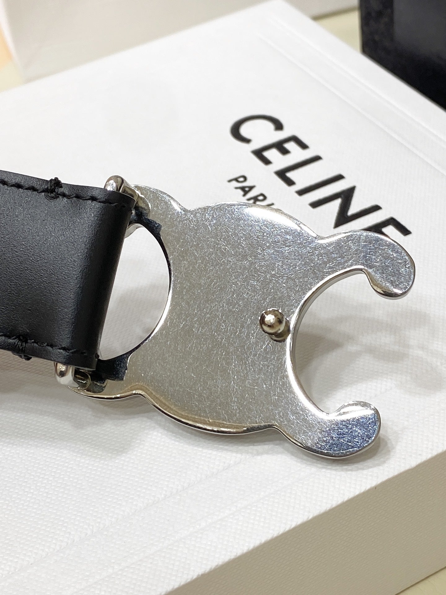 CL LARGE 30 MM TRIOMPHE BELT IN BLACK AND SILVER HARDWARE - 30