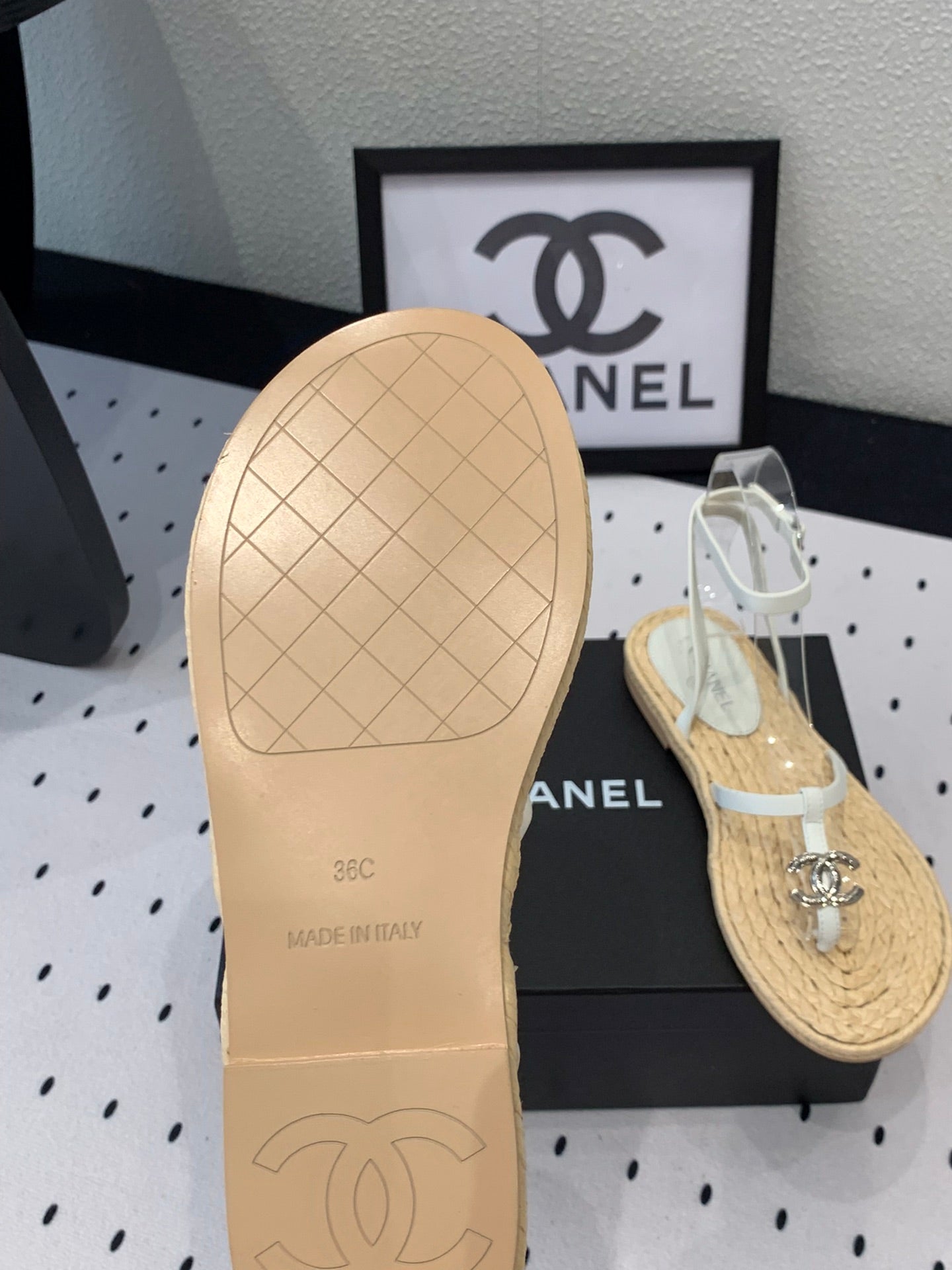 Double CC Vintage straw sandals replica designer shoe White Beige sheepskin - 35