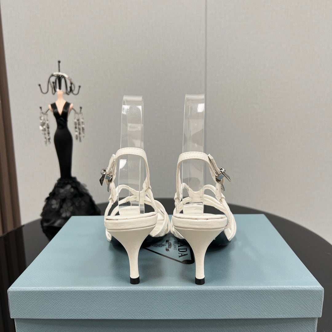PRA HEELED SANDALS WHITE LAMBSKIN - 35