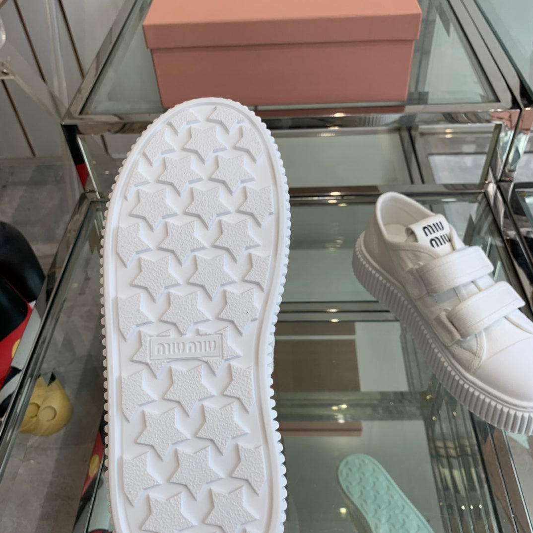 Thick-Soled Denim Sneakers White - 35
