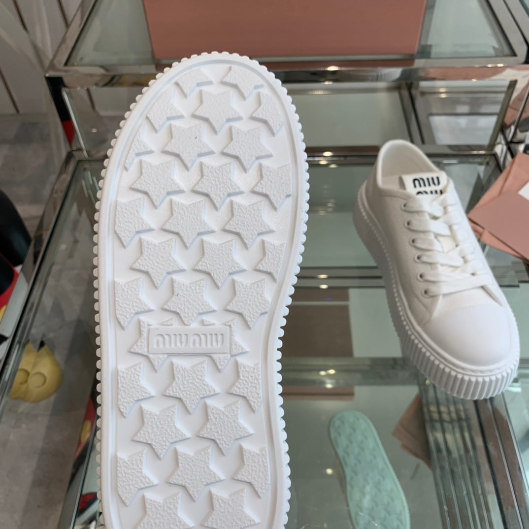 Sneakers High Sole White Canvas - 35
