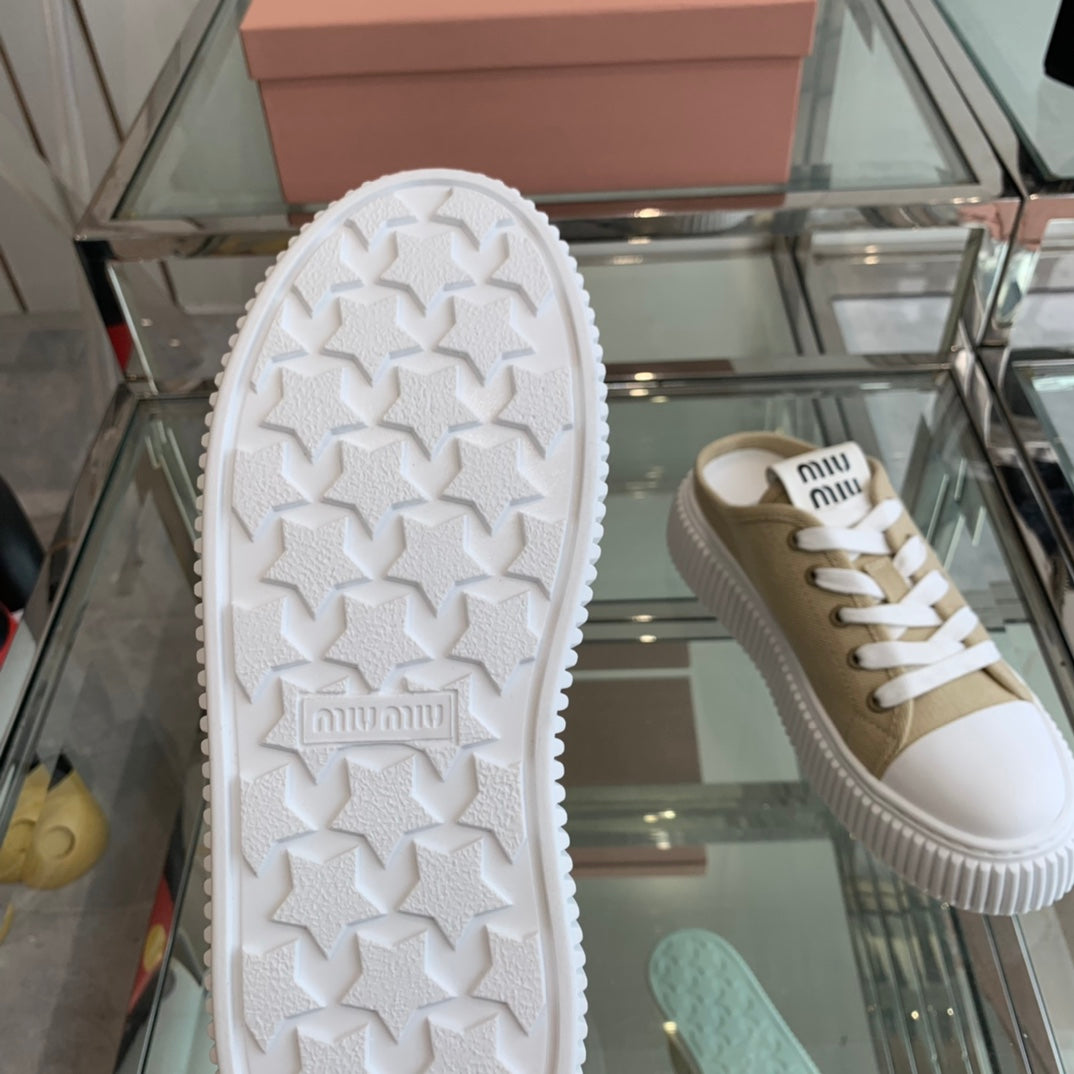 Mule Shoes Khaki And White Canvas - 35