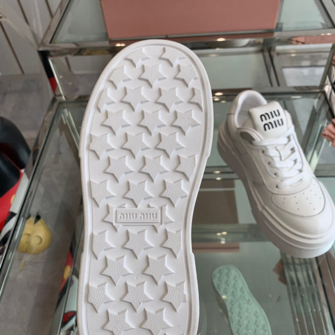 Sneakers Thick-soled White Cowhide - 35