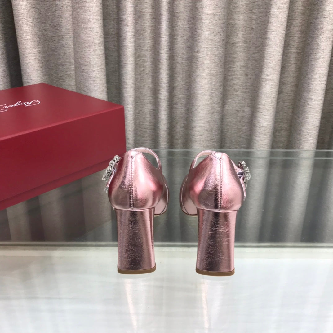 LP ROGER VIVIER SANDAL METALLIC PINK LEATHER - 34
