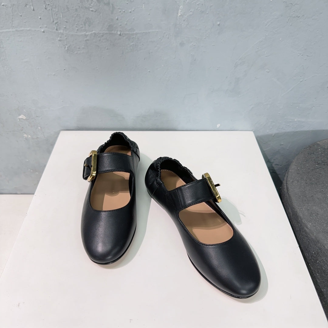 ASTAIRE MARY-JANE BALLERINA IN BLACK CALFSKIN - 35