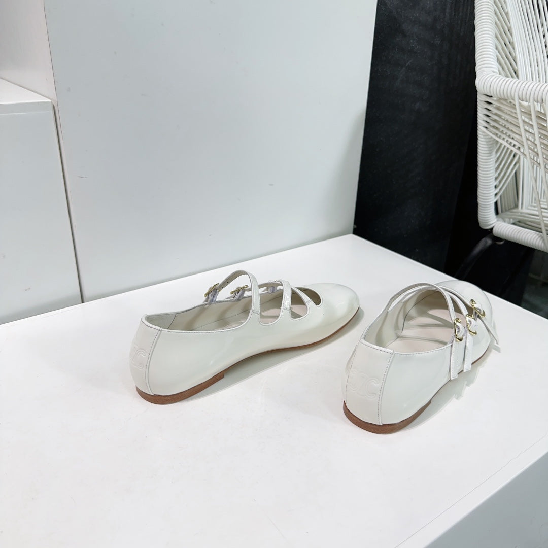 FLAT MARY JANE IN WHITE CALFSKIN - 35