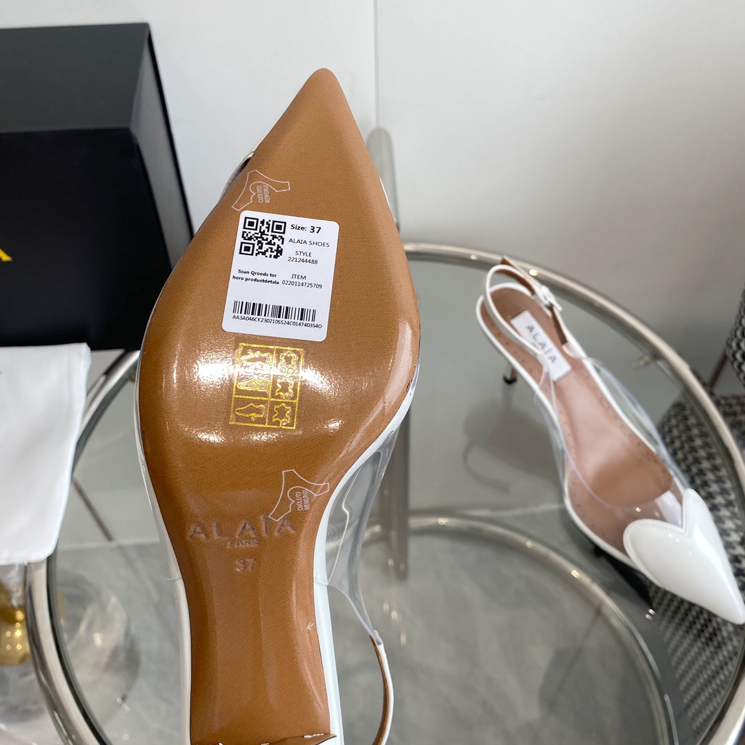 ALAIA HIGH 6 CM SLINGBACK IN WHITE PATENT CALFSKIN AND FILM - 35
