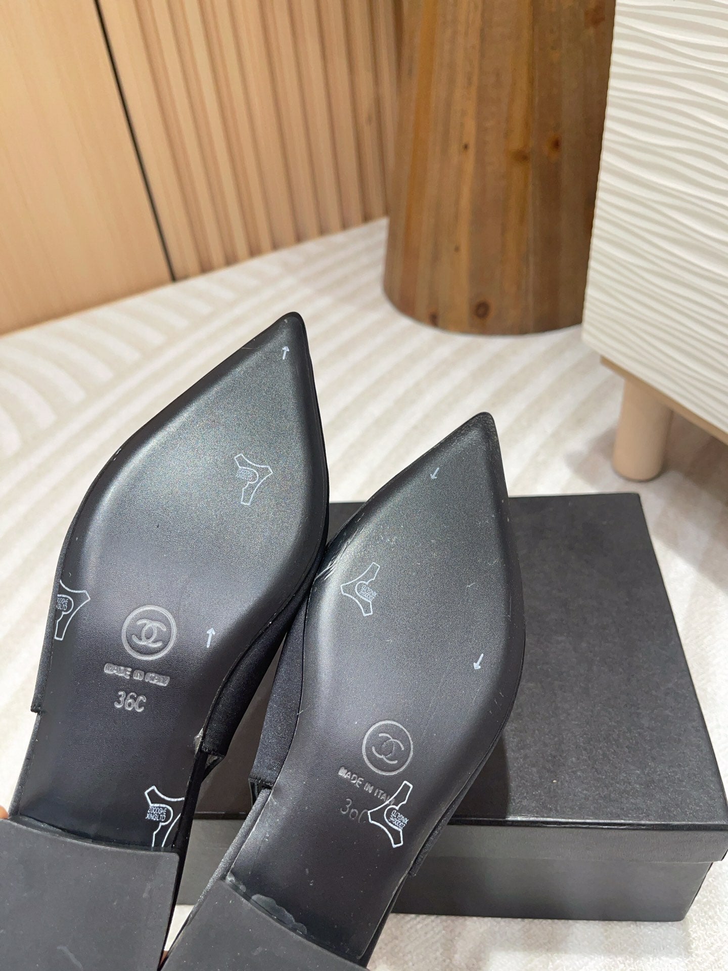 CC SLINGBACKS BLACK SATIN AND LAMBSKIN - 35