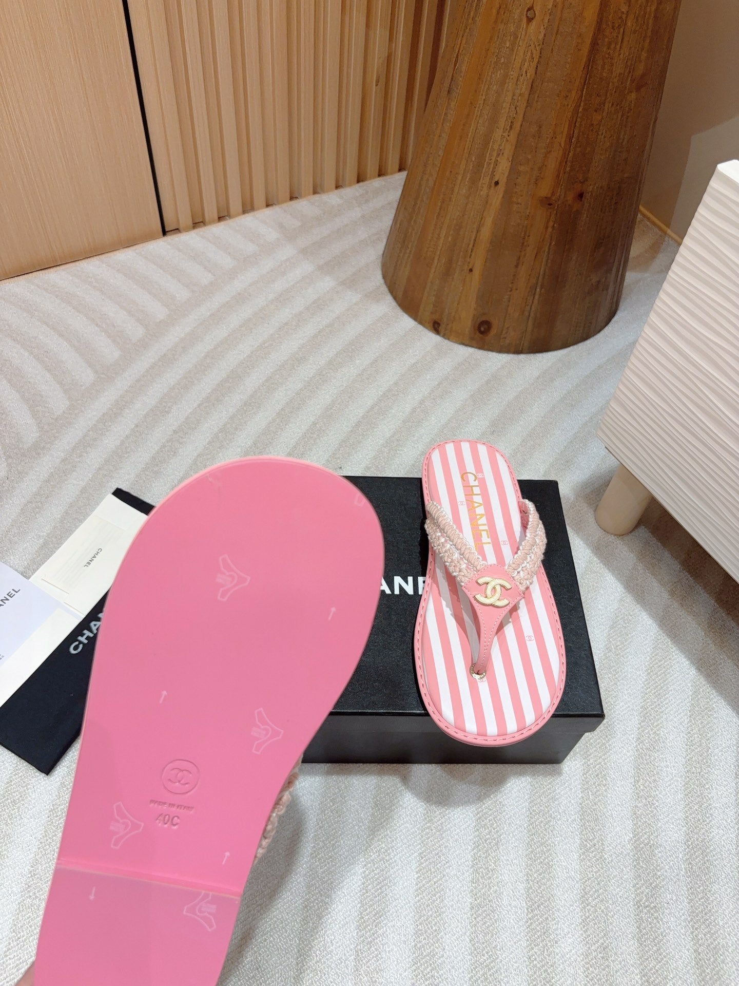 CC WOVEN FLIP FLOP WHITE MIX PINK SHEEPSKIN - 35