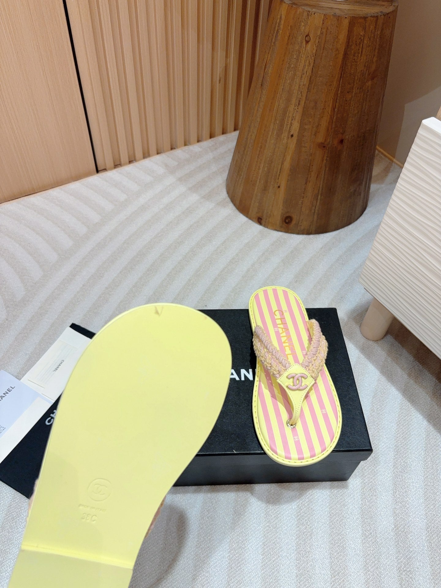 CC WOVEN FLIP FLOP YELLOW MIX PINK SHEEPSKIN - 35
