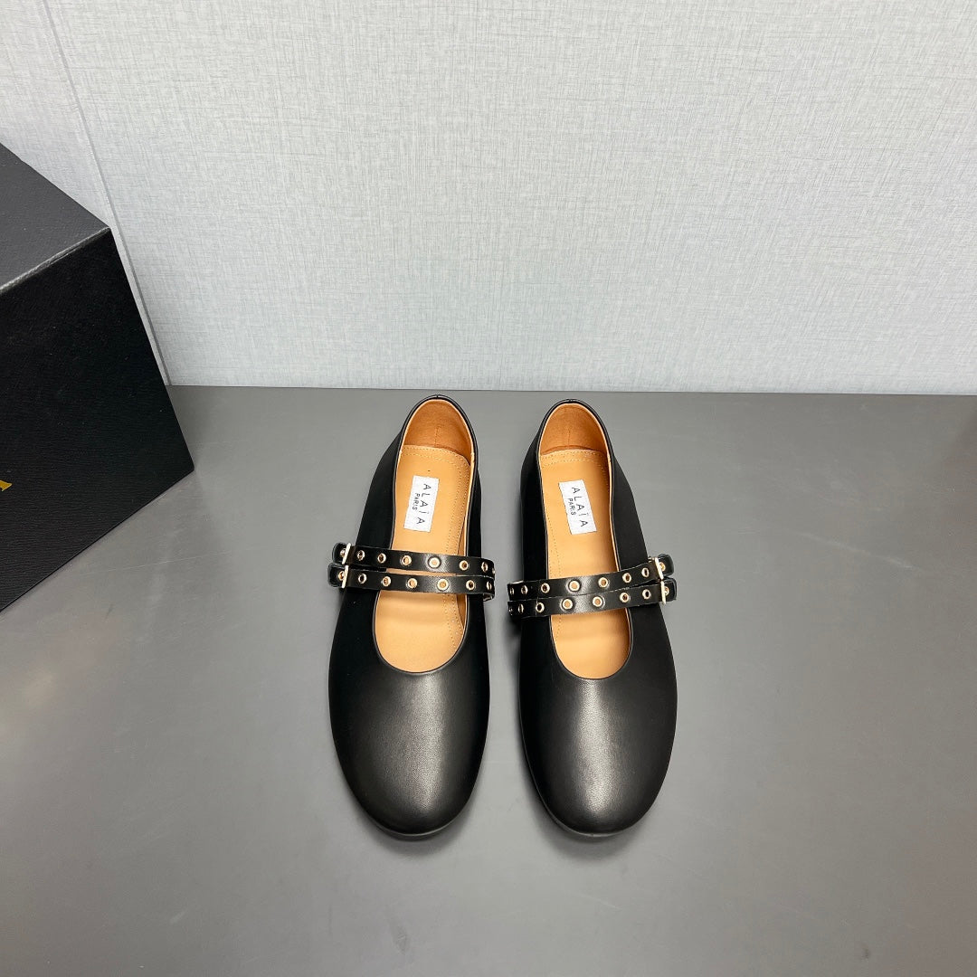 ALAIA MARY JANE SHOES IN BLACK LAMBSKIN SILVER HARDWARE - 35