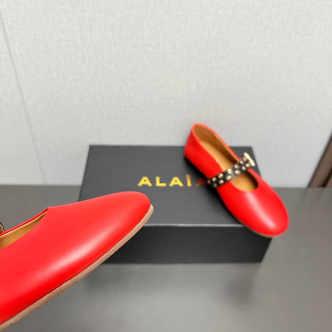 ALAIA MARY JANE SHOES IN CHERRY RED LAMBSKIN SILVER HARDWARE - 35