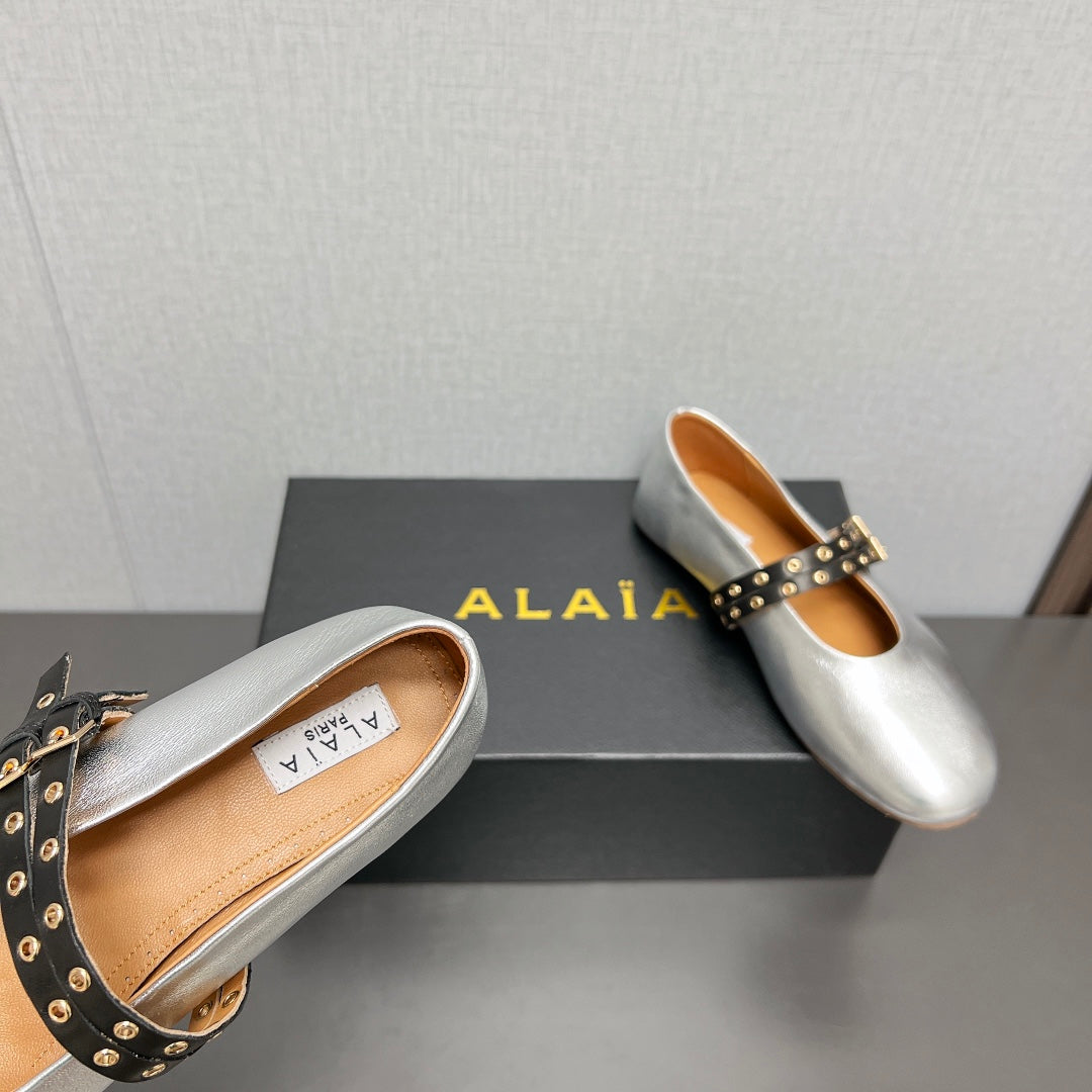 ALAIA MARY JANE SHOES IN SILVER LAMBSKIN SILVER HARDWARE - 35
