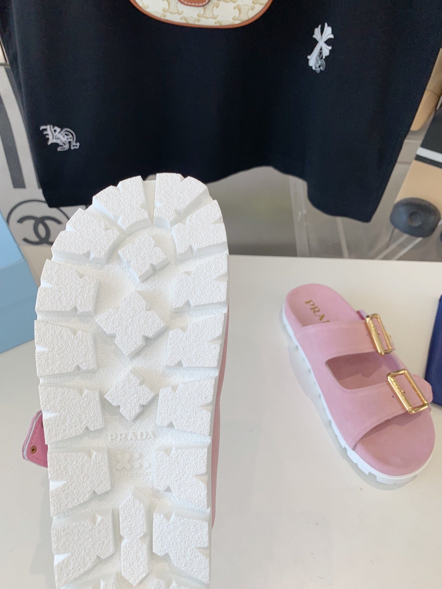 PRA STRAP SLIDES SANDALS PASTEL PINK SUEDE - 35