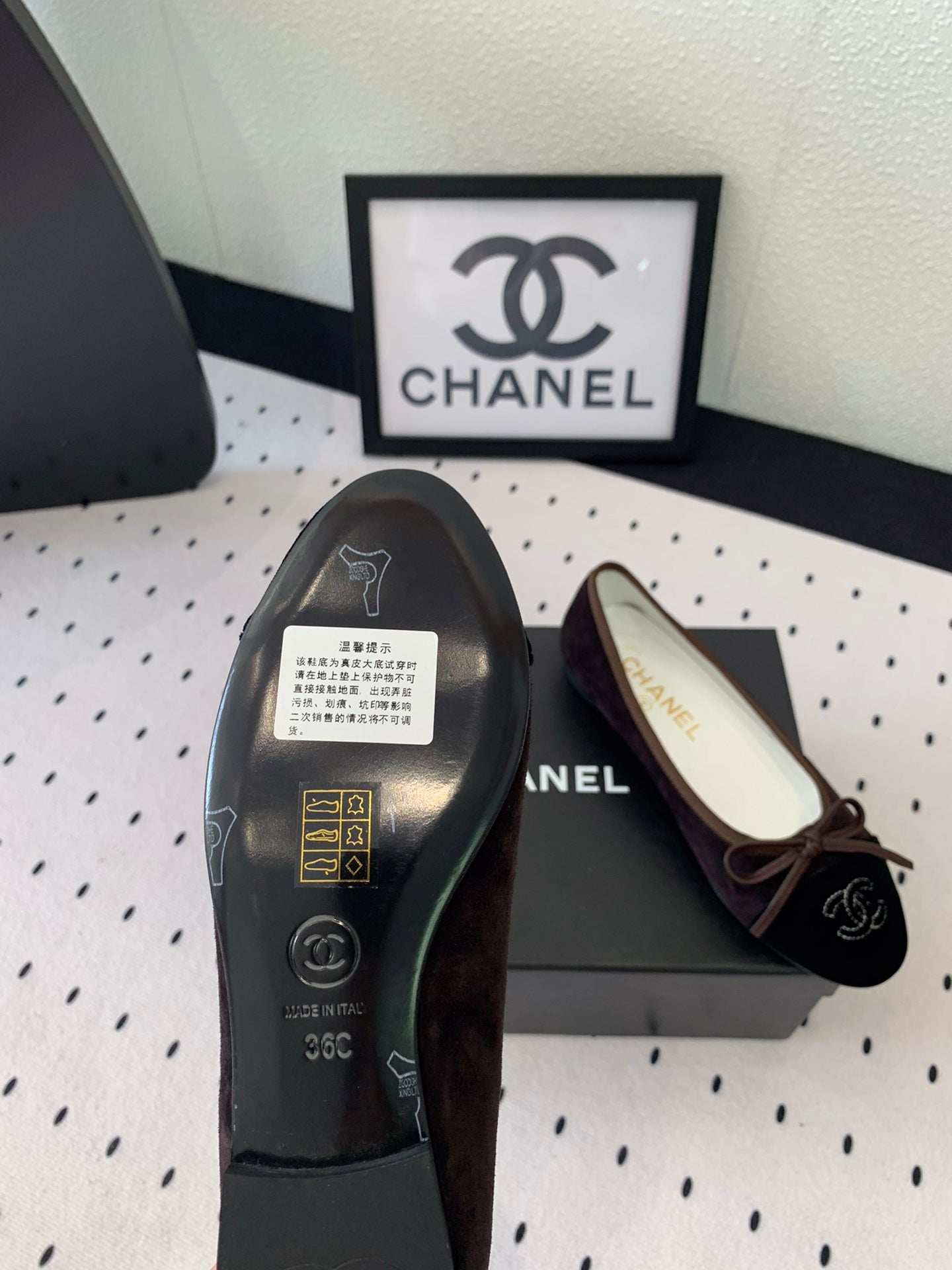 BALLET FLAT DARK BROWN MIX BLACK VELVET - 34