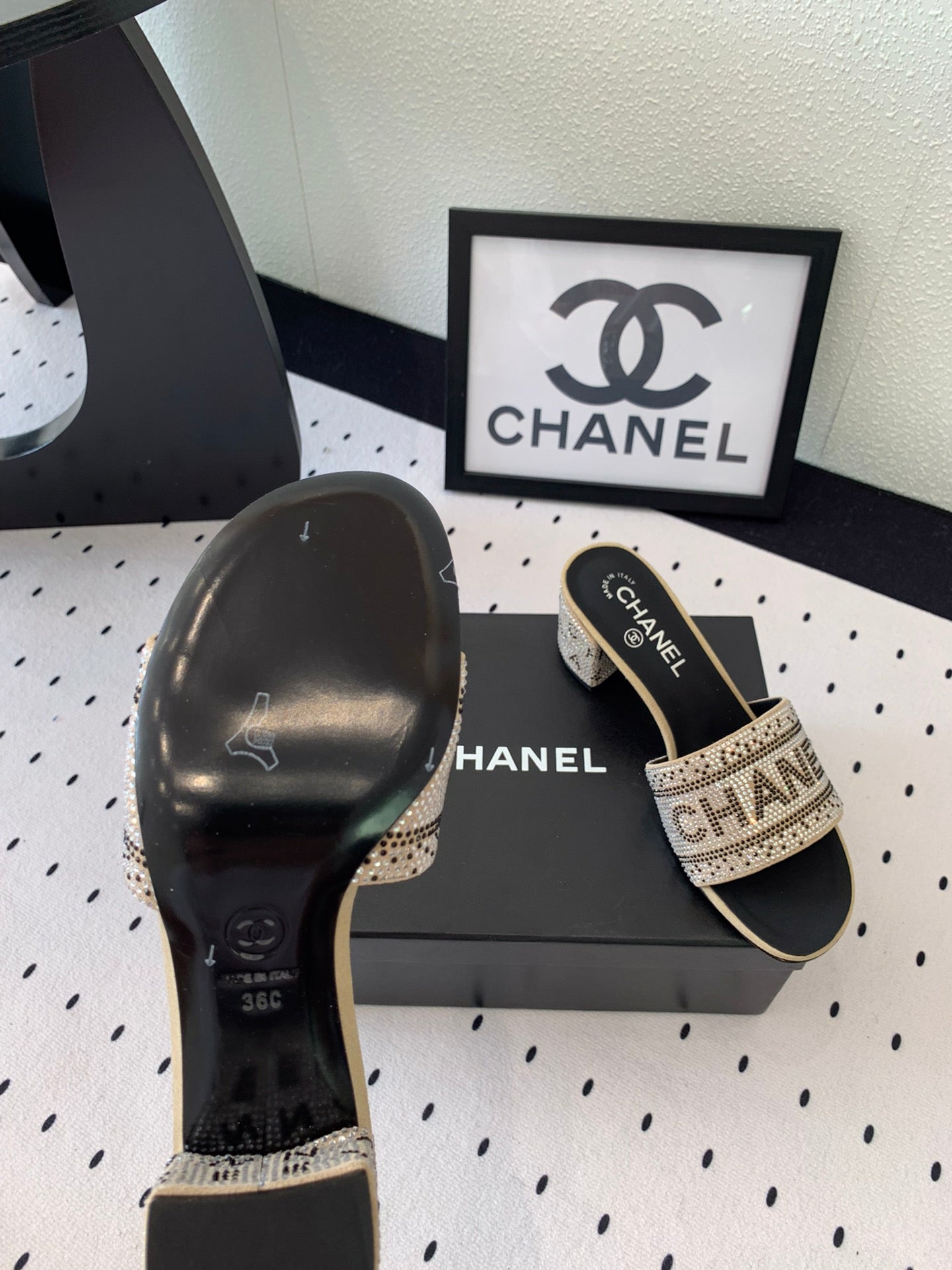 RHINESTONE LETTER HIGH HEELS CARAMEL BROWN AND BLACK LAMBSKIN - 35