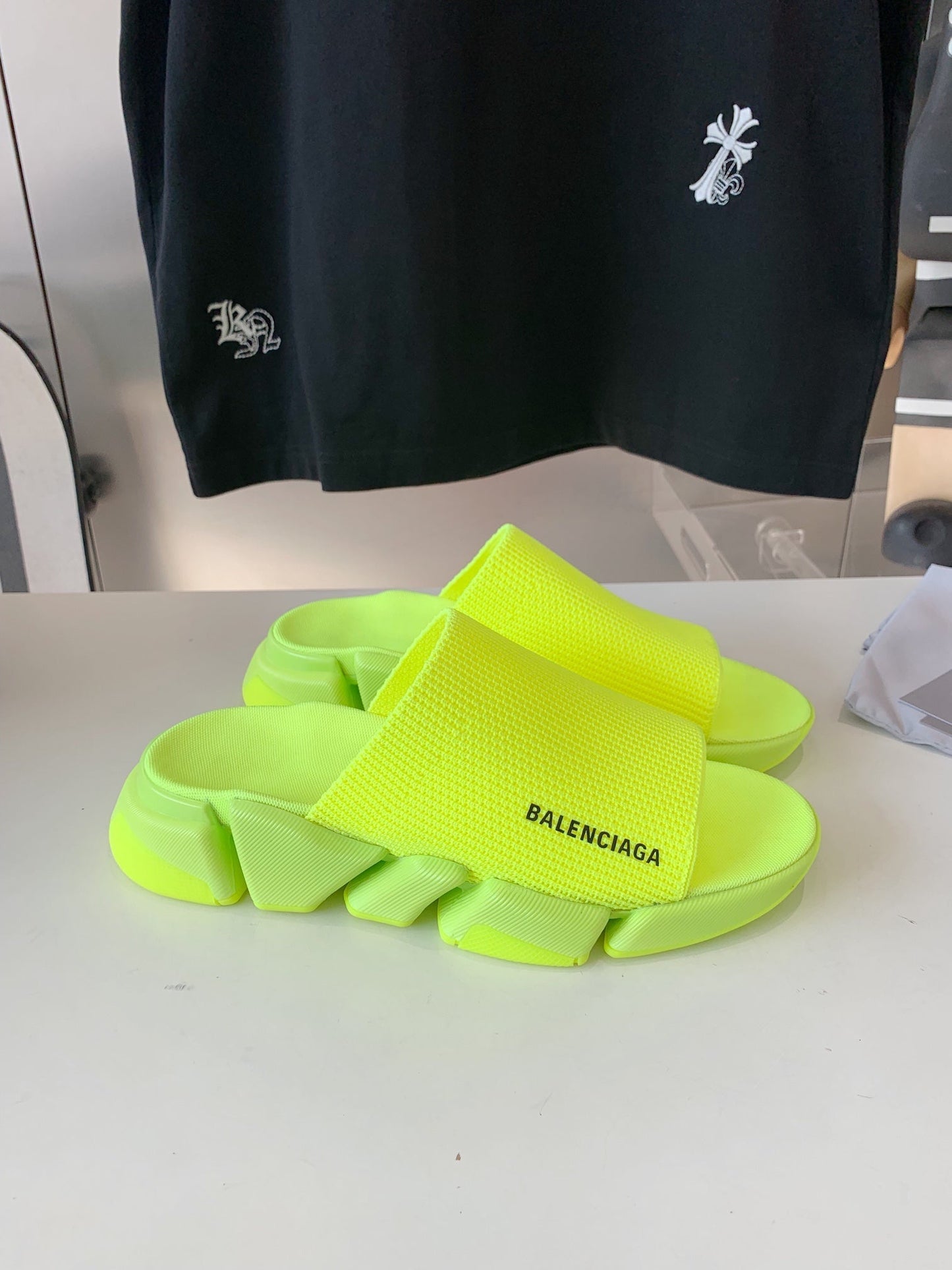 SPEED 2.0 SLIDE SANDAL IN NEON GREEN RECYCLED KNIT - 35