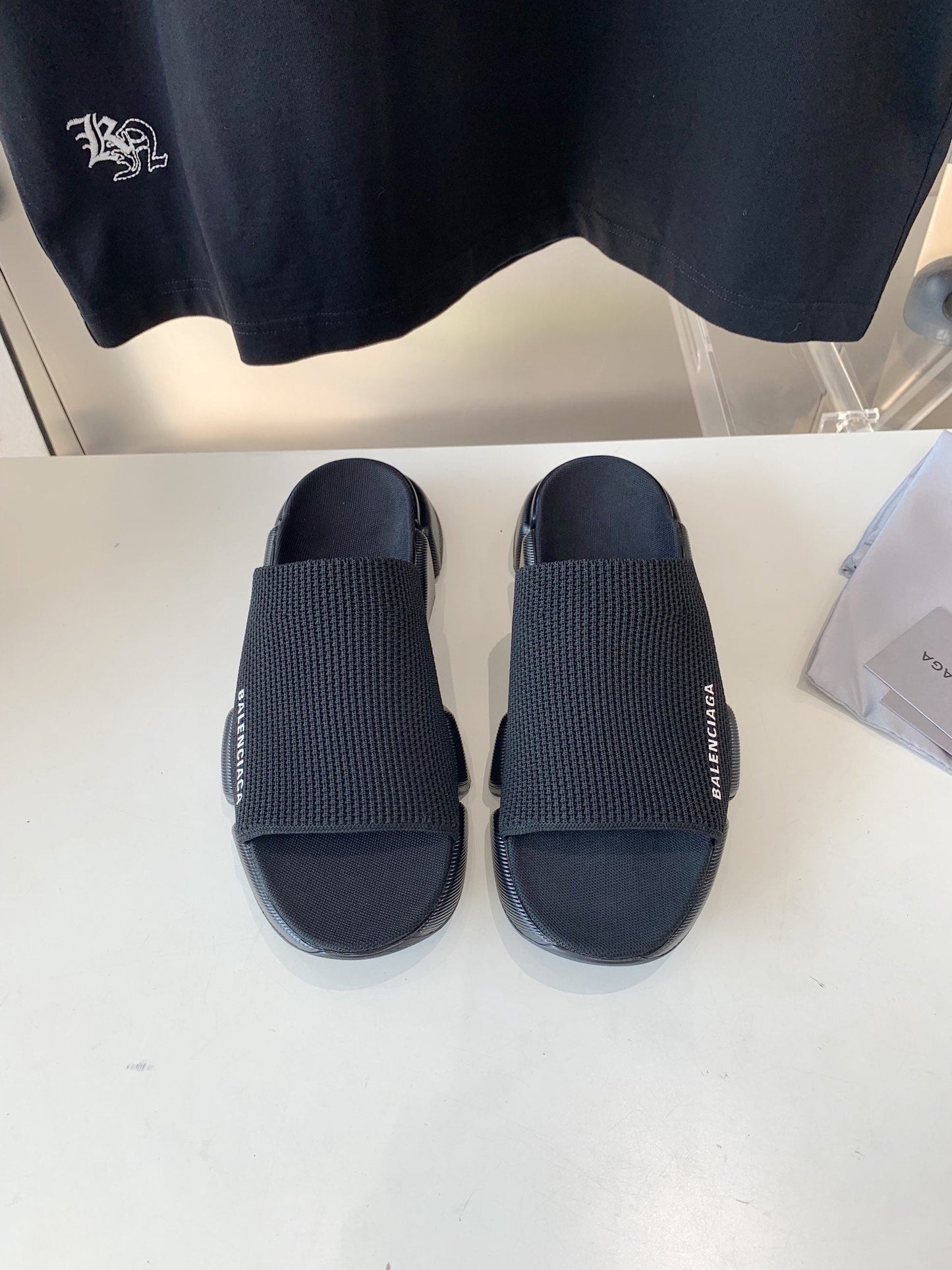 SPEED 2.0 SLIDE SANDAL IN BLACK RECYCLED KNIT AND BLACK SOLE - 35