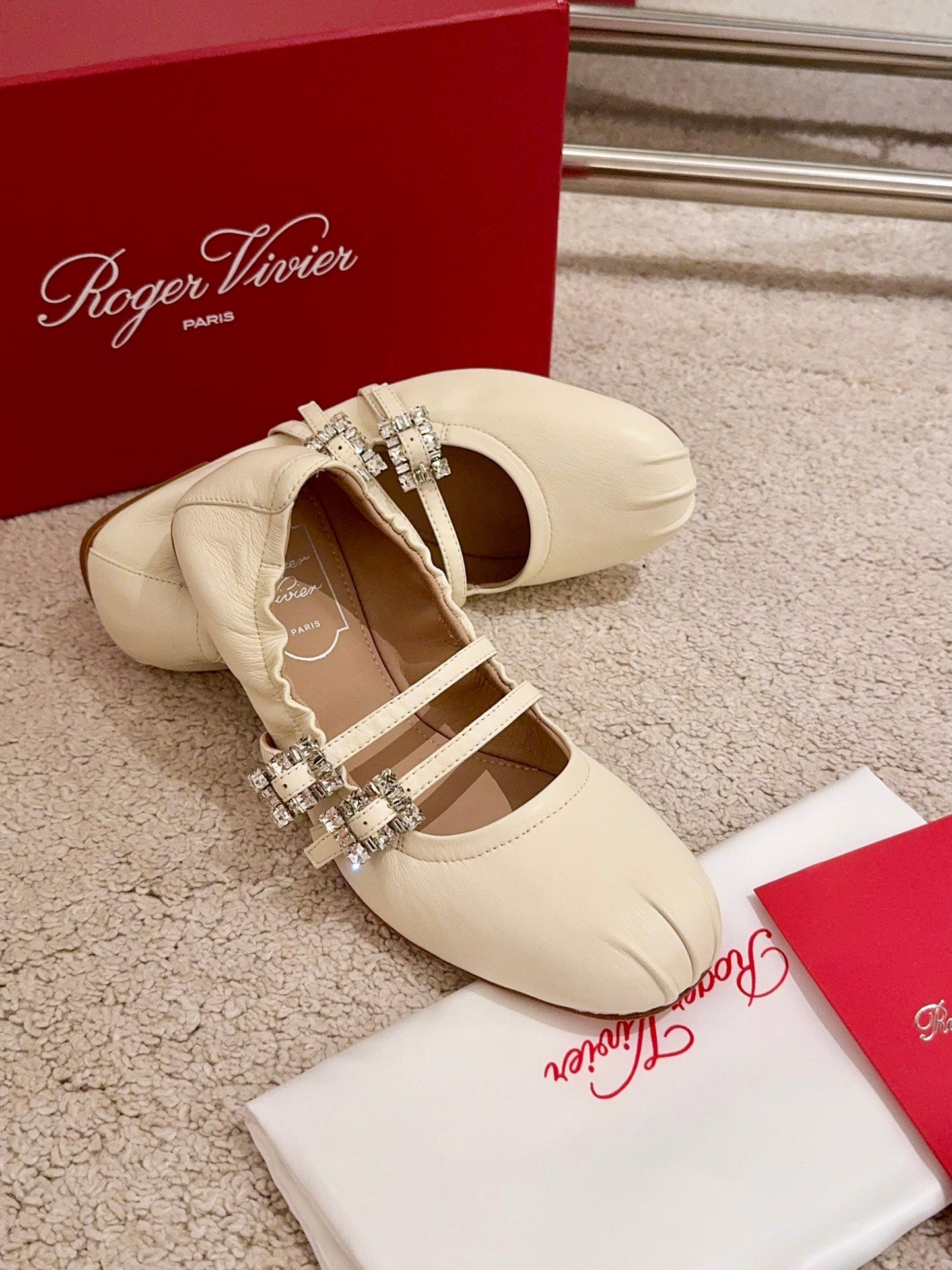 MARY JANES WITH TWO STRAPS IN BEIGE SOFT LAMBSKIN - 34