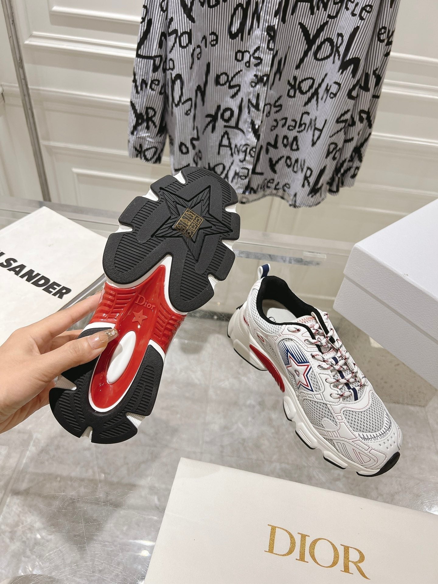 DIOR 25S CHRONO STAR FLATFORM SNEAKERS 45MM IN MESH WITH WHITE CALFSKIN - 35