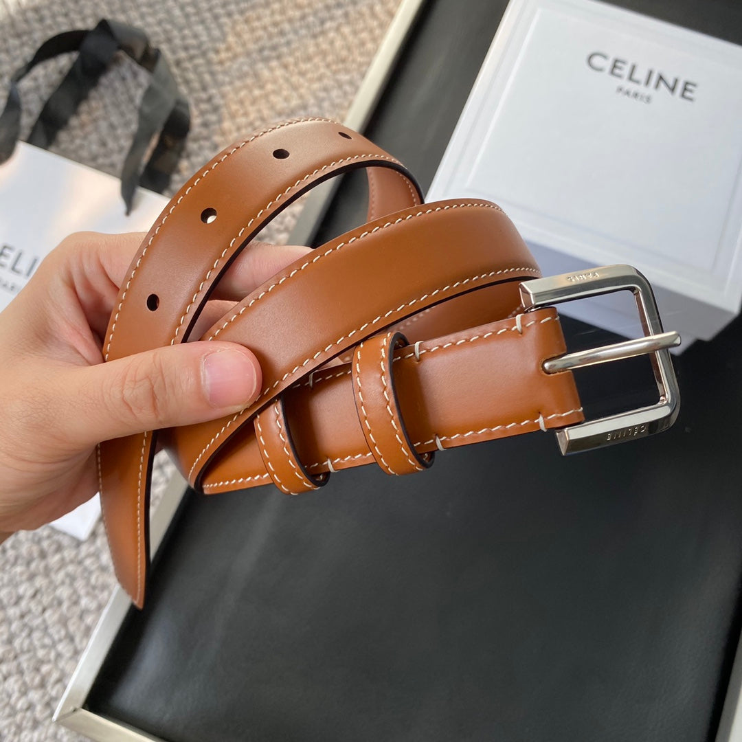 BELT 25MM IN BROWN REVERSIBLE ITALIAN CALFSKIN WITH VINTAGE SILVER BRASS BUCKLE - 30