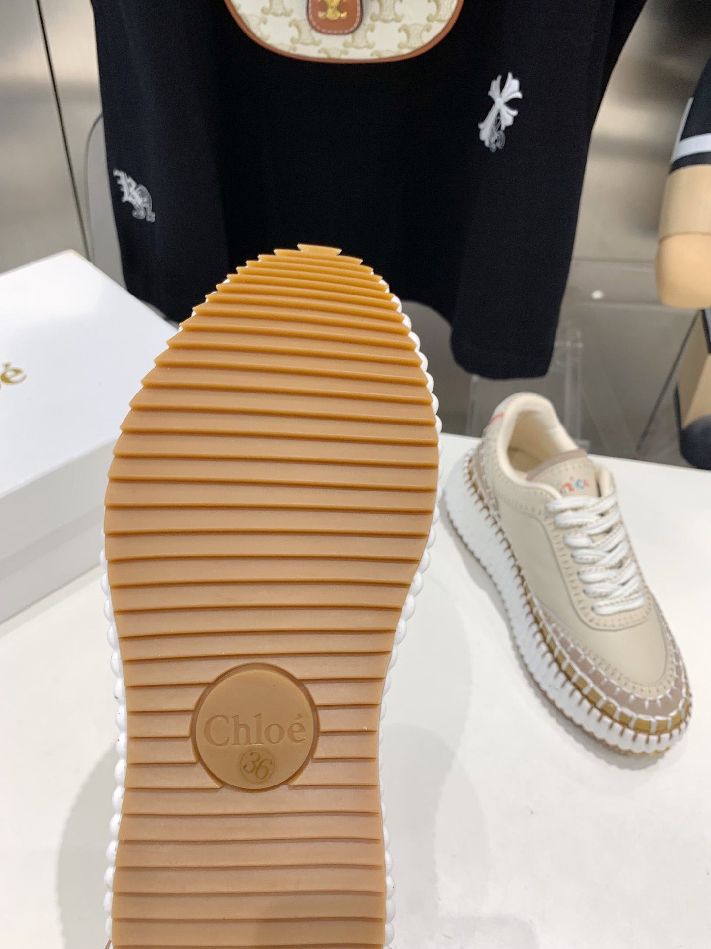 NAMA SNEAKER 5 CM IN BISQUE BEIGE CALFSKIN - 35