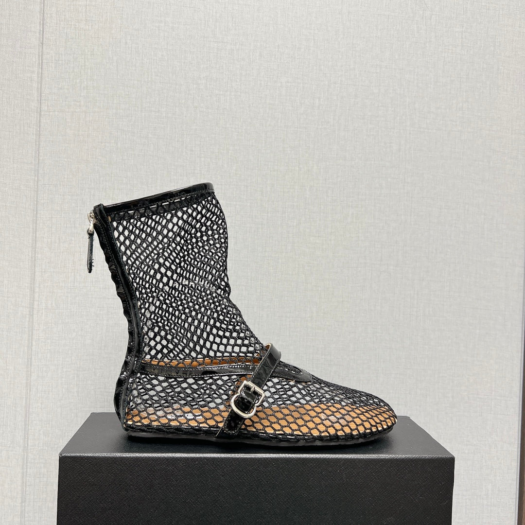 ALAIA SHORT BOOTS IN BLACK MESH FISHNET - 35