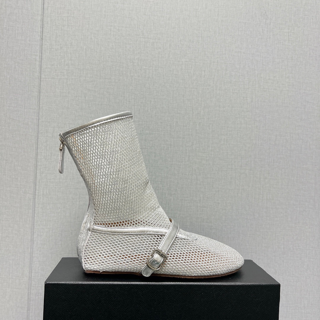 ALAIA SHORT BOOTS IN SILVER MESH FISHNET - 35
