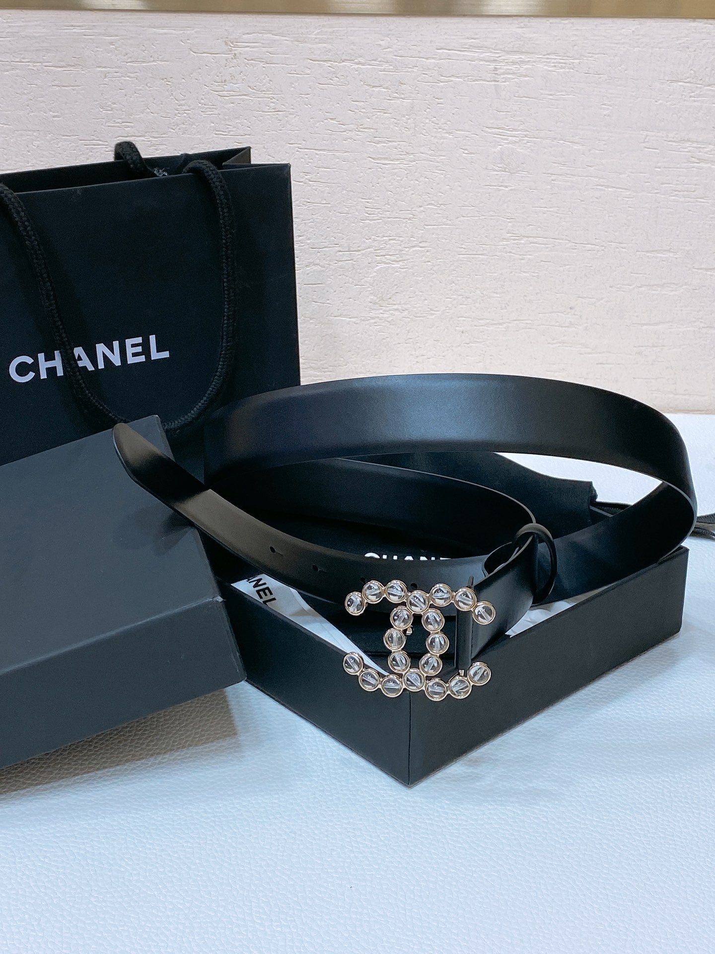 CC BELT 30 MM IN BLACK CALFSKIN PEARL LOGO - 30