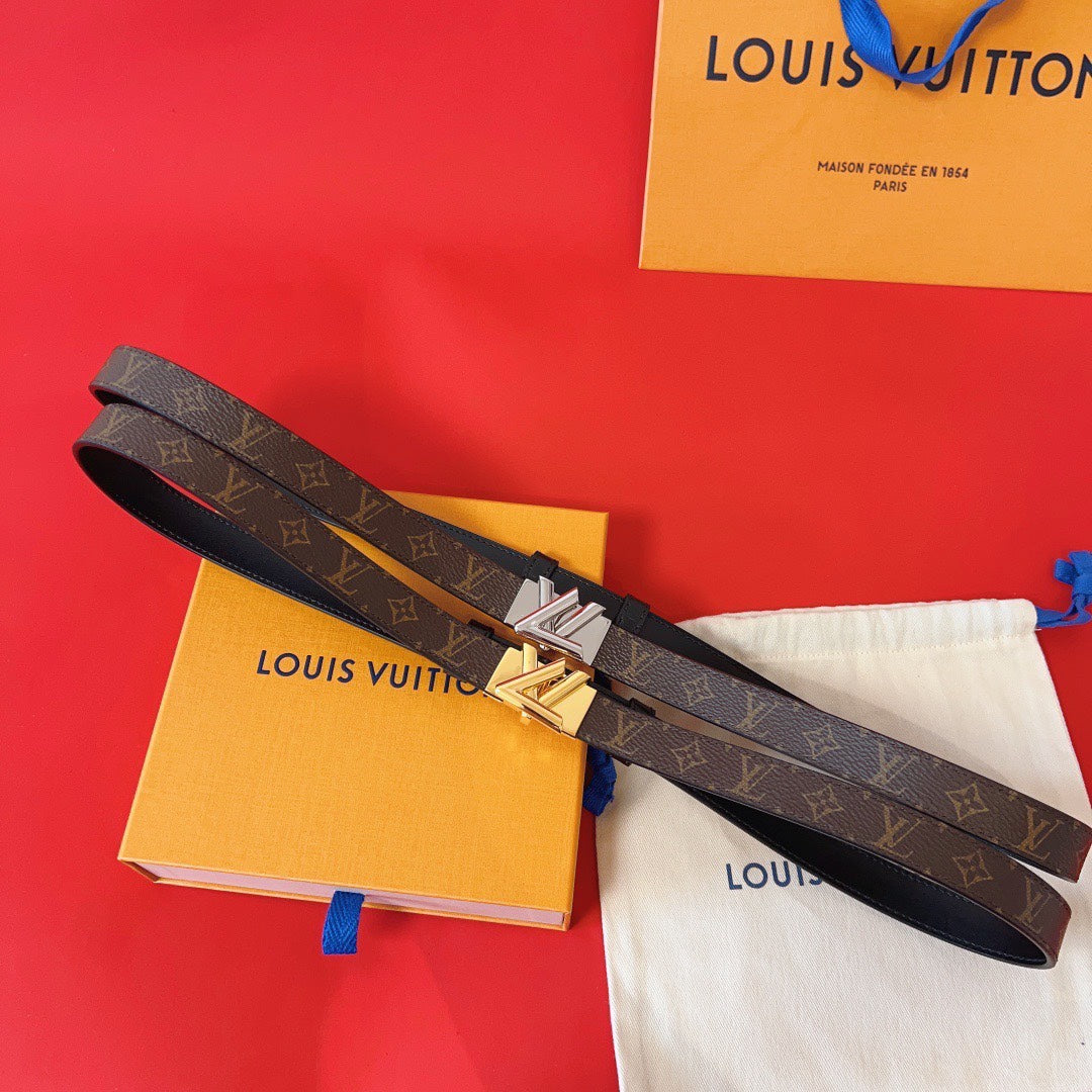 LV GO-14 20MM BELT IN BROWN MONOGRAM CALFSKIN GOLD HARDWARE - 30