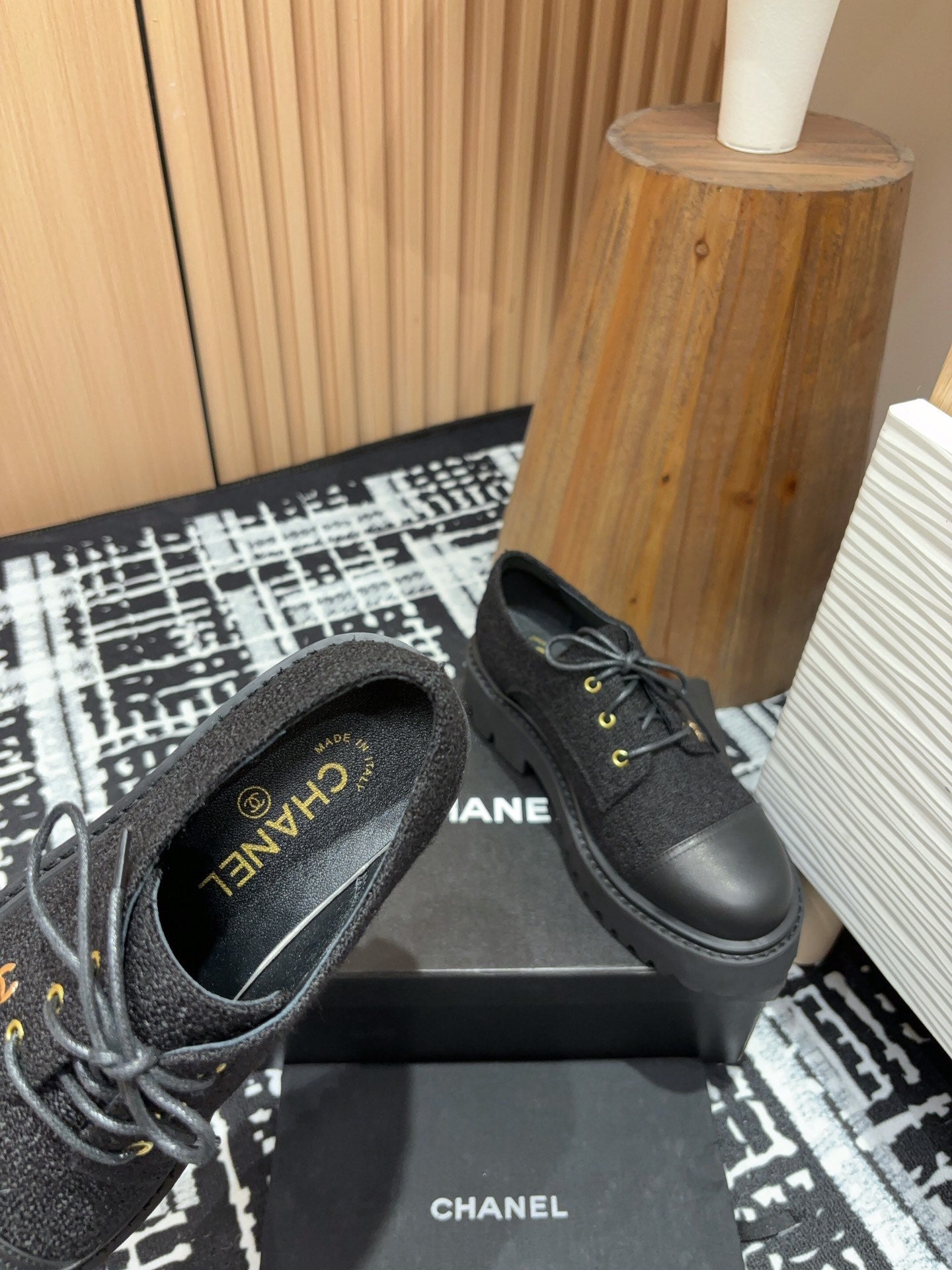 CC OXFORD SHOES IN BLACK TWEED AND CALFSKIN - 35