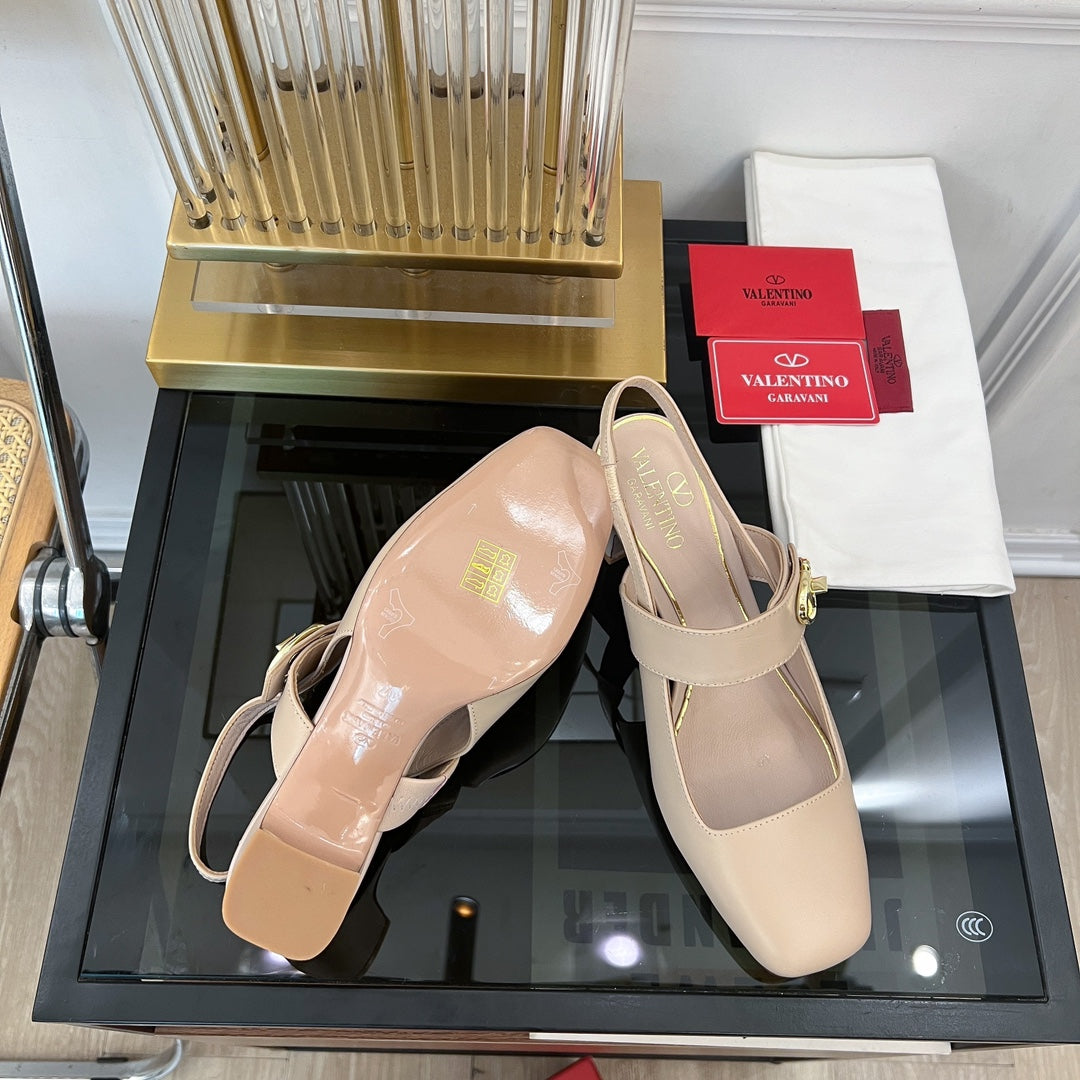 MARY-JANE VLOGO LOCKER SLINGBACK PUMPS BEIGE TAN SHEEPSKIN 60 MM - 35