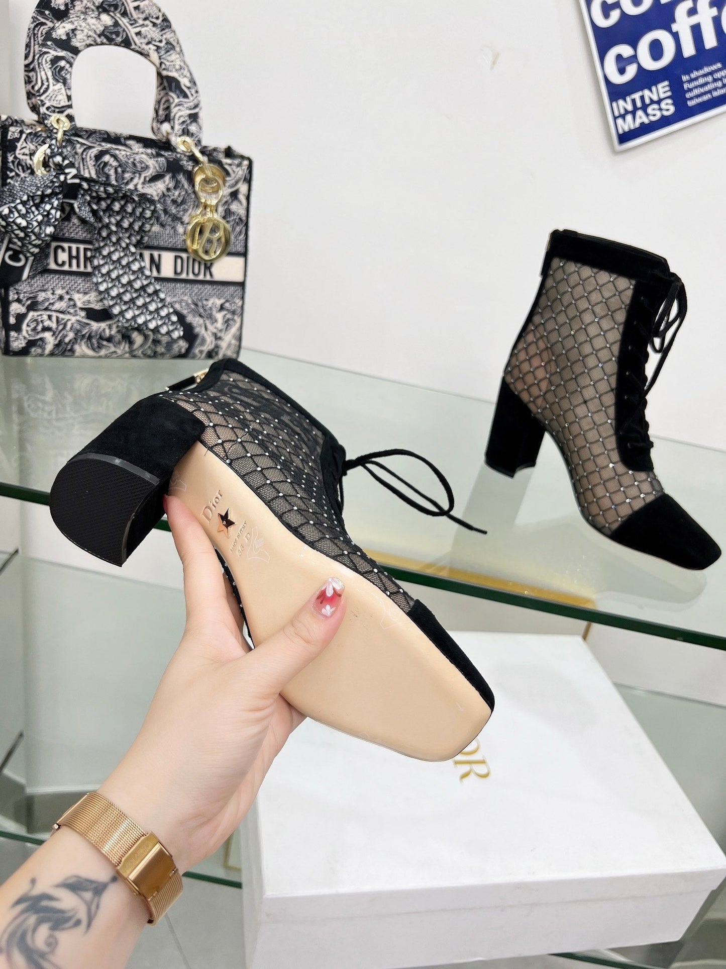 NAUGHTILY-D HEELED ANKLE BOOT IN BLACK EMBROIDERED MESH AND SUEDE 8 CM - 34