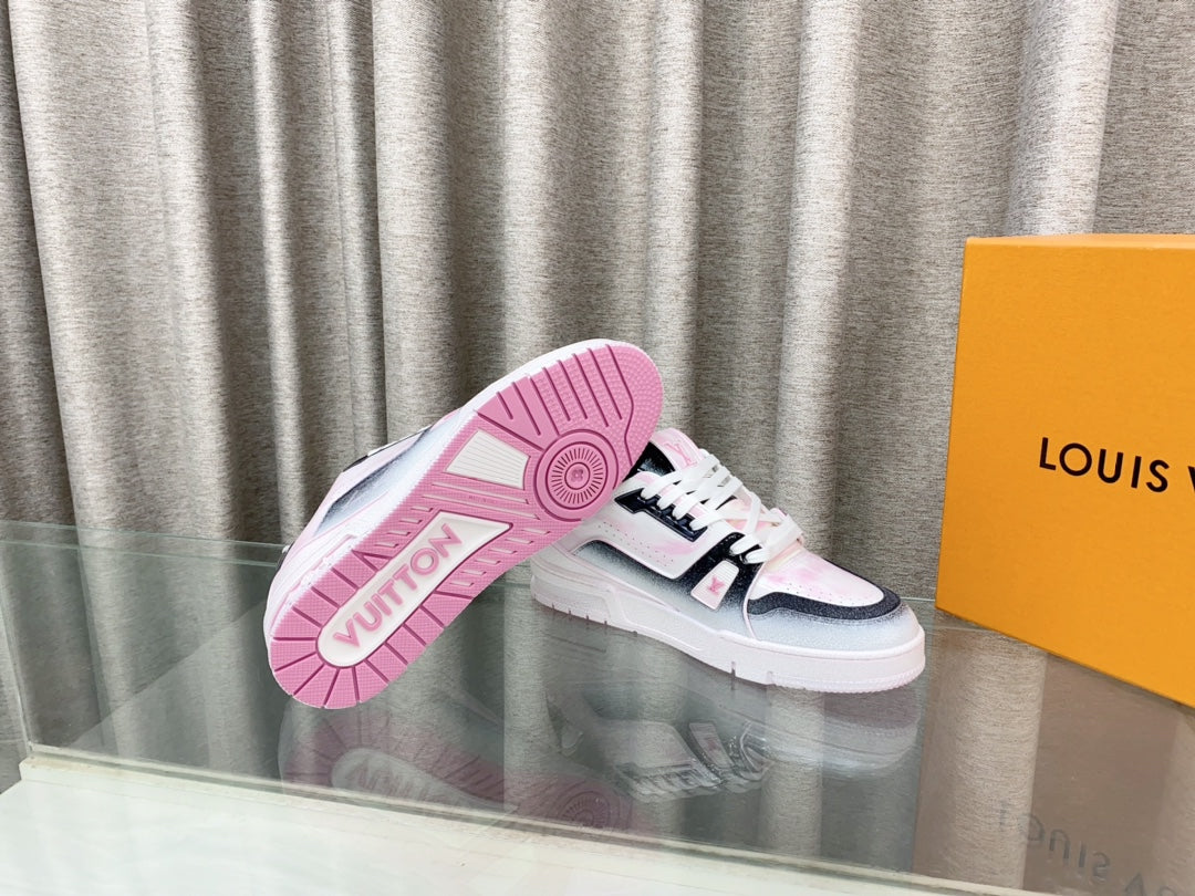 LV TRAINER SNEAKERS IN LIGHT PINK OMBRE MIX COLORFUL CALFSKIN - 35