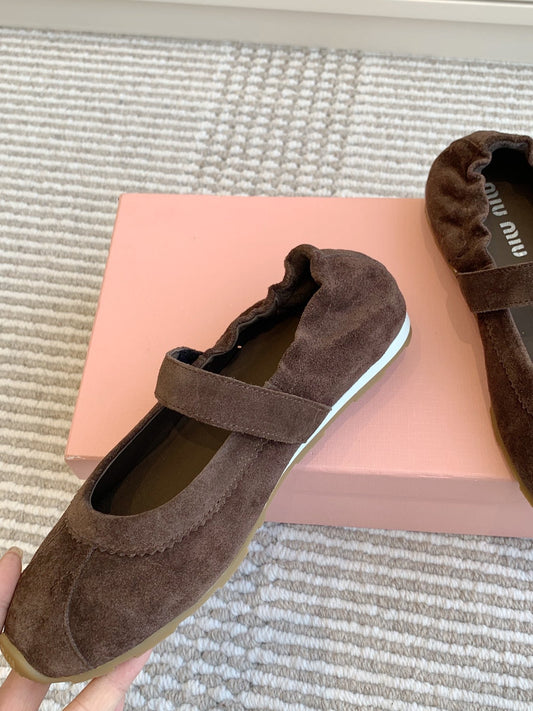 MARY JANE FLATS IN CHOCOLATE SUEDE - 35