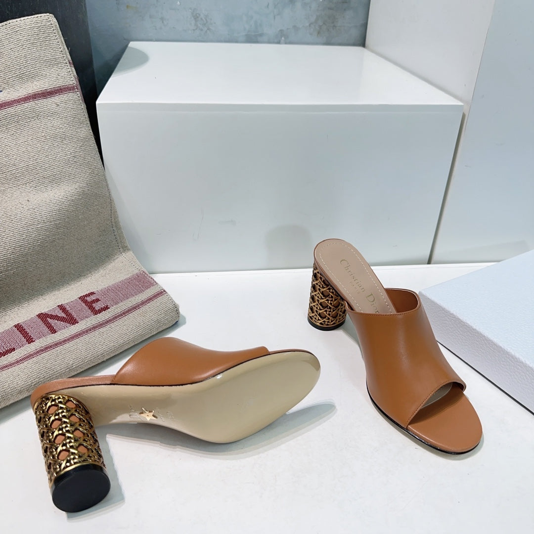 ICON HEELED SLIDE BRONZE BROWN CALFSKIN 95 MM - 35